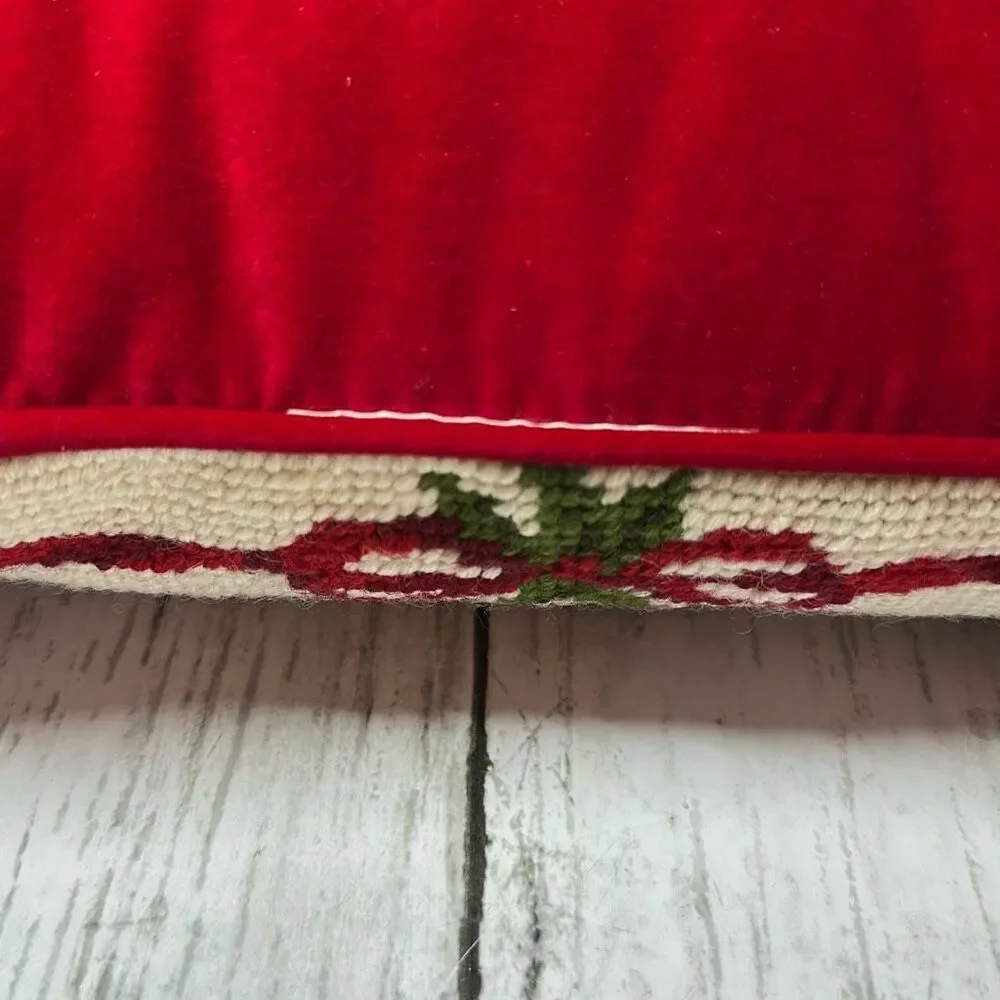 Vintage Christmas Santa Cross Stitch Velvet‎ Throw Pillow 13”x12”